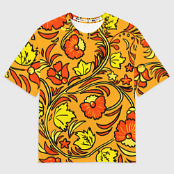 Женская футболка оверсайз Хохлома золотой фон