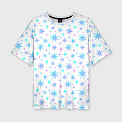 Женская футболка оверсайз Разноцветные звезды на белом фоне