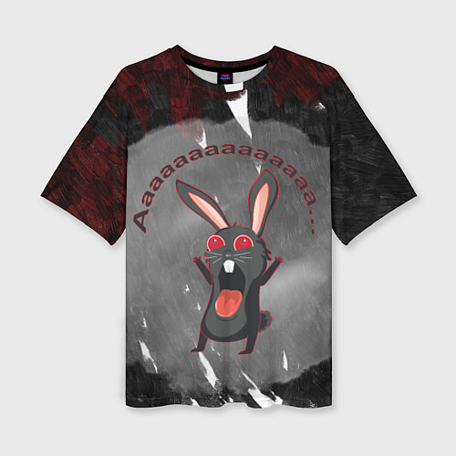Женская футболка оверсайз Черный кролик вопит как сумасшедший / 3D-принт – фото 1