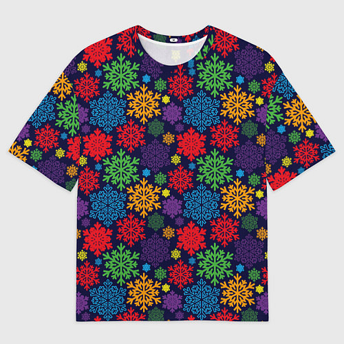 Женская футболка оверсайз Снежинки разноцветные / 3D-принт – фото 1