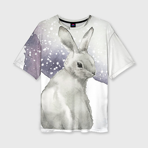 Женская футболка оверсайз Милый кролик на снегу / 3D-принт – фото 1
