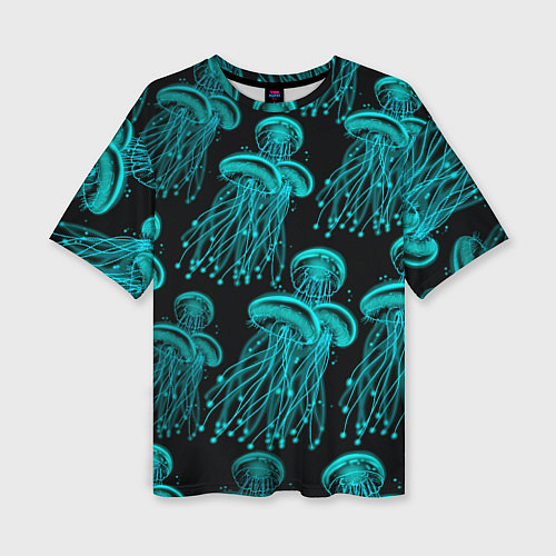 Женская футболка оверсайз Неоновые медузы / 3D-принт – фото 1