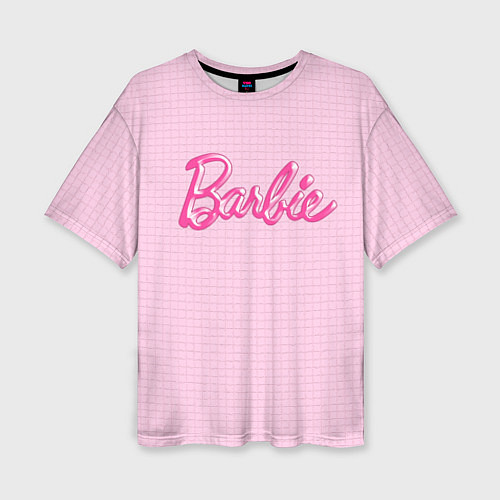 Женская футболка оверсайз Барби - логотип на клетчатом фоне / 3D-принт – фото 1