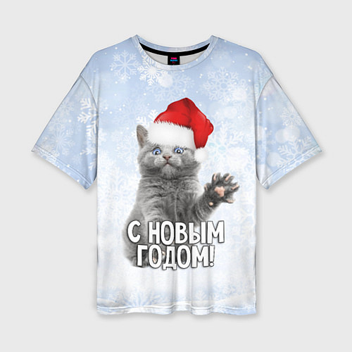 Женская футболка оверсайз С Новым годом - котик / 3D-принт – фото 1