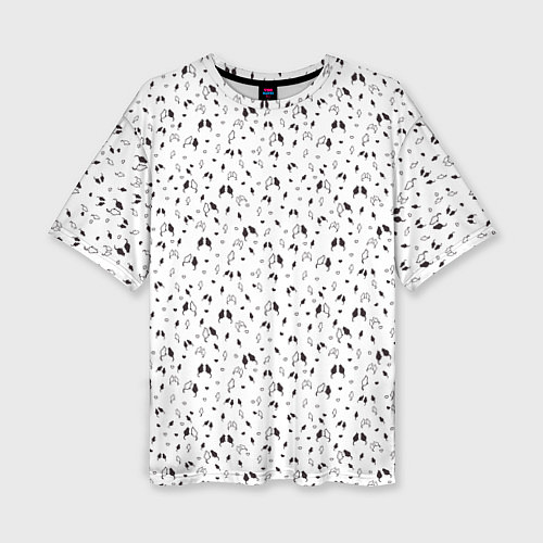 Женская футболка оверсайз Кошки черно-белый паттерн / 3D-принт – фото 1