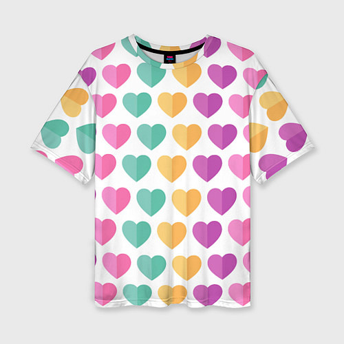 Женская футболка оверсайз Яркие сердечки / 3D-принт – фото 1