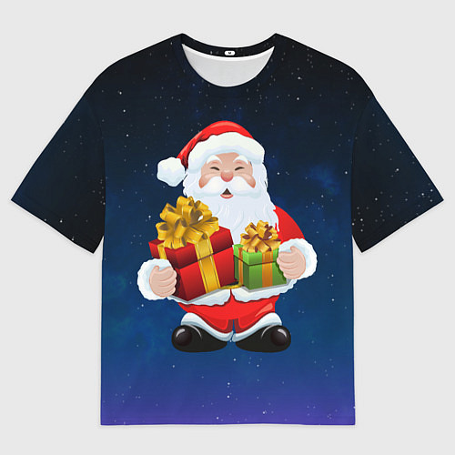 Женская футболка оверсайз Санта Клаус с двумя подарками / 3D-принт – фото 1