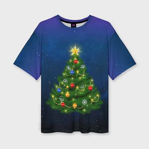 Женская футболка оверсайз Новогодняя елка с яркой звездой / 3D-принт – фото 1