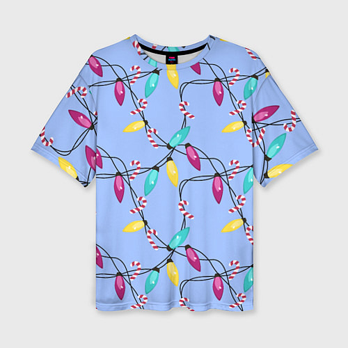 Женская футболка оверсайз Новогодняя гирлянда голубая / 3D-принт – фото 1