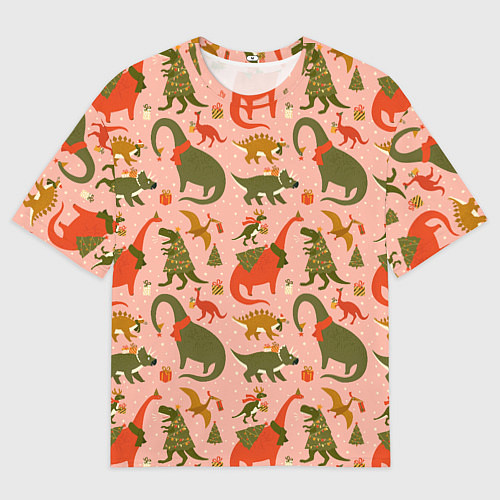 Женская футболка оверсайз Dinosaurs with gifts / 3D-принт – фото 1