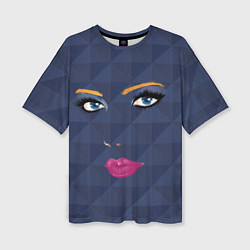 Женская футболка оверсайз Женское лицо с голубыми глазами и розовыми губами