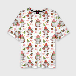 Женская футболка оверсайз Рождественские гномы с подарками