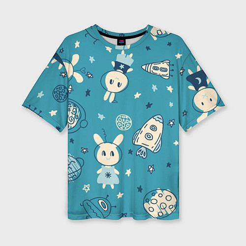 Женская футболка оверсайз Зайцы-космонавты / 3D-принт – фото 1