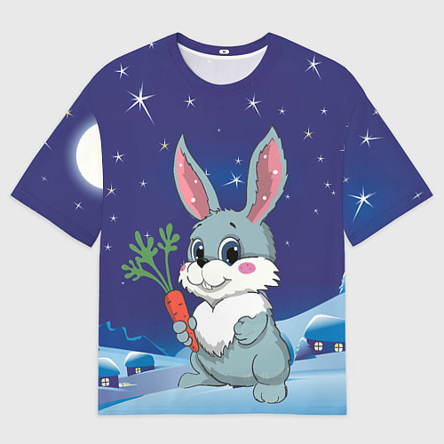 Женская футболка оверсайз Кролик с морковкой / 3D-принт – фото 1