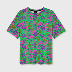 Женская футболка оверсайз Яркий неоновый цветочный узор