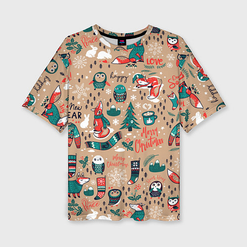 Женская футболка оверсайз New Year Merry Christmas / 3D-принт – фото 1