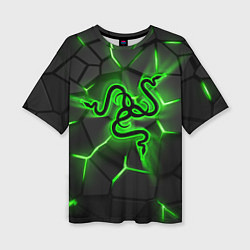 Женская футболка оверсайз Razer neon logo