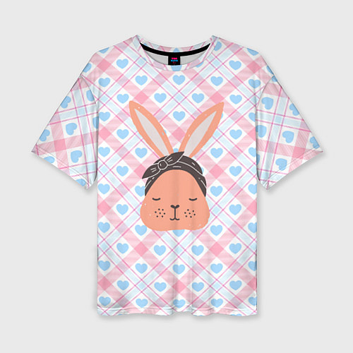 Женская футболка оверсайз Милый кролик и сердечки / 3D-принт – фото 1