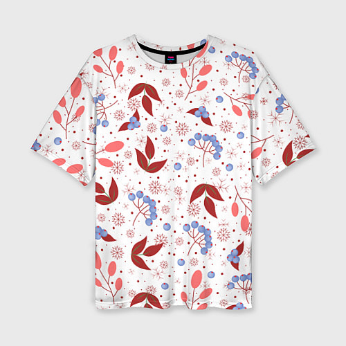 Женская футболка оверсайз Новогодние ягоды и снежинки / 3D-принт – фото 1