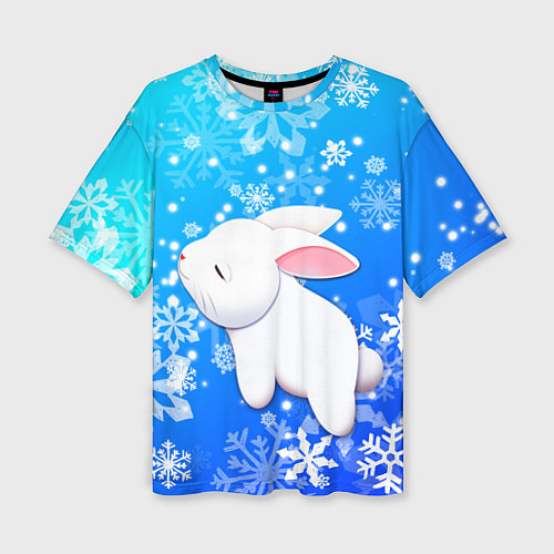 Женская футболка оверсайз Милый кролик в снежинках / 3D-принт – фото 1