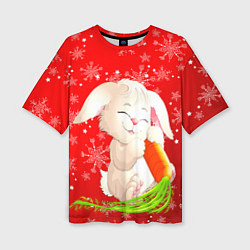 Женская футболка оверсайз Весёлый кролик с морковкой