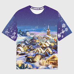 Женская футболка оверсайз Рождественская деревня