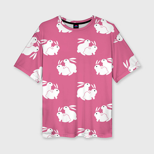 Женская футболка оверсайз Сексуальные кролики на розовом / 3D-принт – фото 1