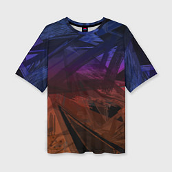 Футболка оверсайз женская Абстрактный черный узор на сиреневом, коричневом ф, цвет: 3D-принт