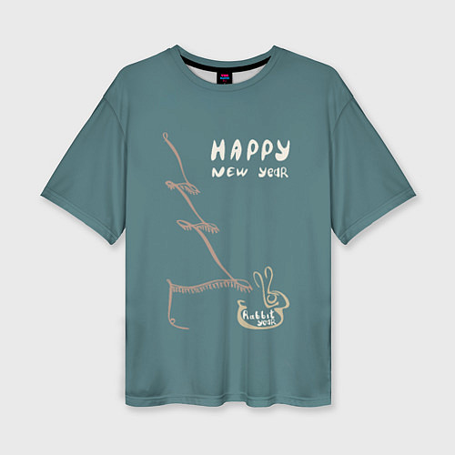 Женская футболка оверсайз Леттеринг с новым 2023 годом кролика / 3D-принт – фото 1