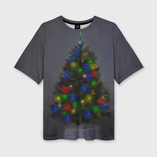 Женская футболка оверсайз Огни на новогодней елке / 3D-принт – фото 1