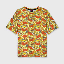 Футболка оверсайз женская Дрозды и свиристели на рябине, цвет: 3D-принт