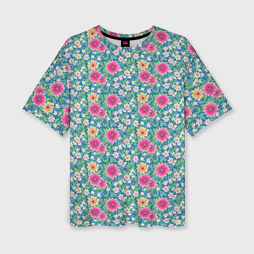 Женская футболка оверсайз Весенний цветочный паттерн / 3D-принт – фото 1
