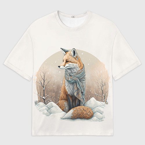 Женская футболка оверсайз Лисица и сугроб / 3D-принт – фото 1