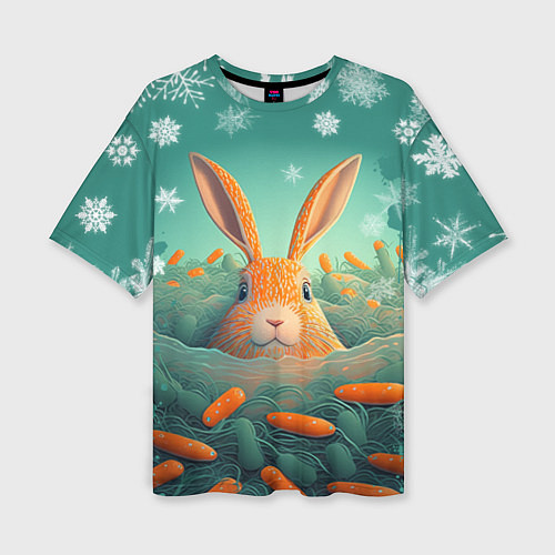 Женская футболка оверсайз Кролик в море моркови / 3D-принт – фото 1