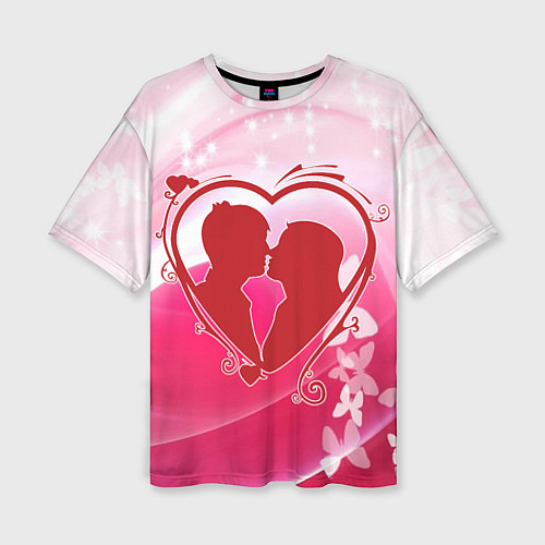 Женская футболка оверсайз Силуэт влюбленной пары и бабочки / 3D-принт – фото 1