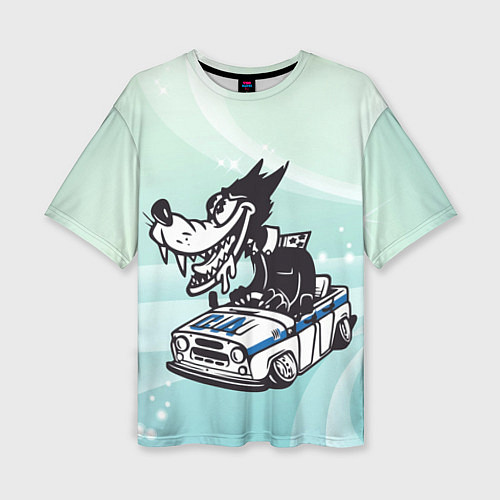Женская футболка оверсайз Волк за рулем автомобиля / 3D-принт – фото 1