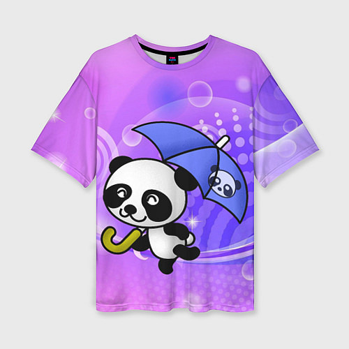 Женская футболка оверсайз Панда с зонтиком бежит в гости / 3D-принт – фото 1