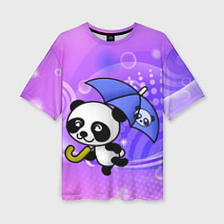 Футболка оверсайз женская Панда с зонтиком бежит в гости, цвет: 3D-принт