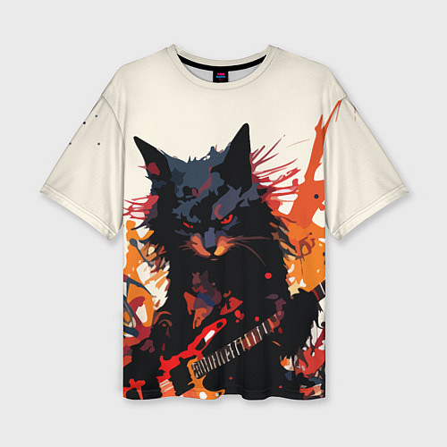 Женская футболка оверсайз Black rocker cat on a light background - C-Cats co / 3D-принт – фото 1