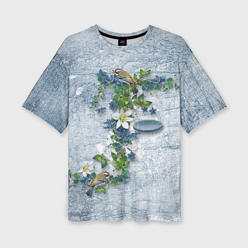 Женская футболка оверсайз Синицы на ветке / 3D-принт – фото 1