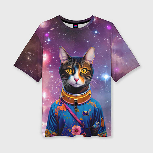 Женская футболка оверсайз Кот бравый космонавт / 3D-принт – фото 1