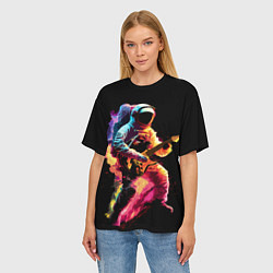 Футболка оверсайз женская Космонавт с гитарой в радужных огнях, цвет: 3D-принт — фото 2