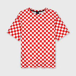 Женская футболка оверсайз Красные и белые квадраты