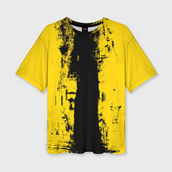 Женская футболка оверсайз Вертикальная черно-желтая полоса Cyberpunk 2077