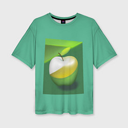 Женская футболка оверсайз Зеленое яблоко на мятном фоне