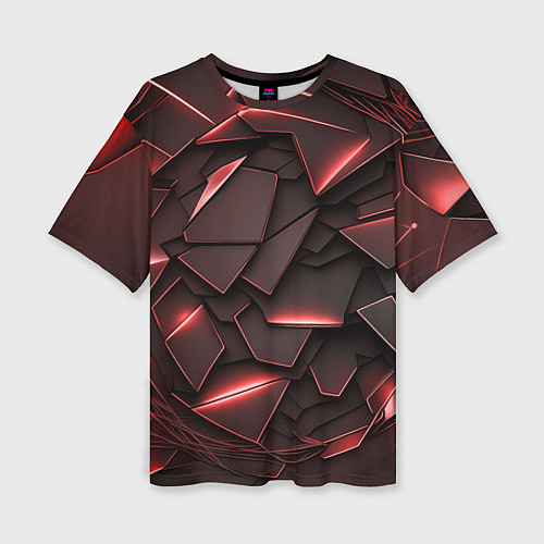 Женская футболка оверсайз Красные элементы с неоновым свечением / 3D-принт – фото 1