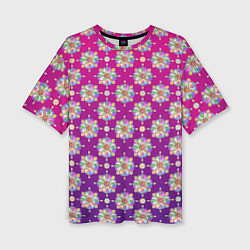 Женская футболка оверсайз Абстрактные разноцветные узоры на пурпурно-фиолето