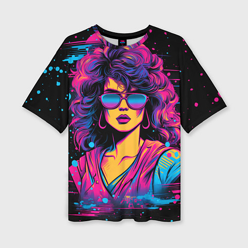 Женская футболка оверсайз Lady - retrowave style / 3D-принт – фото 1