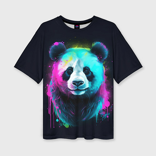 Женская футболка оверсайз Панда в неоновых красках / 3D-принт – фото 1