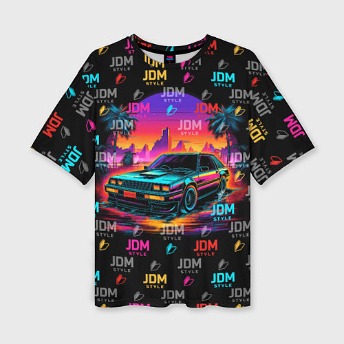 Женская футболка оверсайз JDM neon style / 3D-принт – фото 1